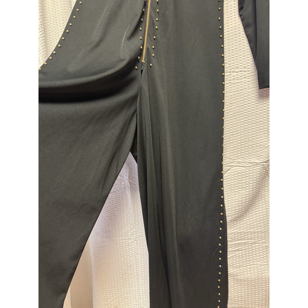 Vintage 1970s Bernie Bee New York Wide Leg Palazzo Jumpsuit Black Studded Zip MD - Picture 16 of 16